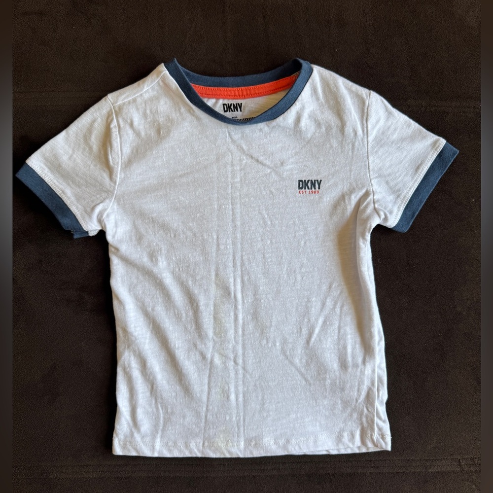 DKNY White Logo Tee with Navy Trim